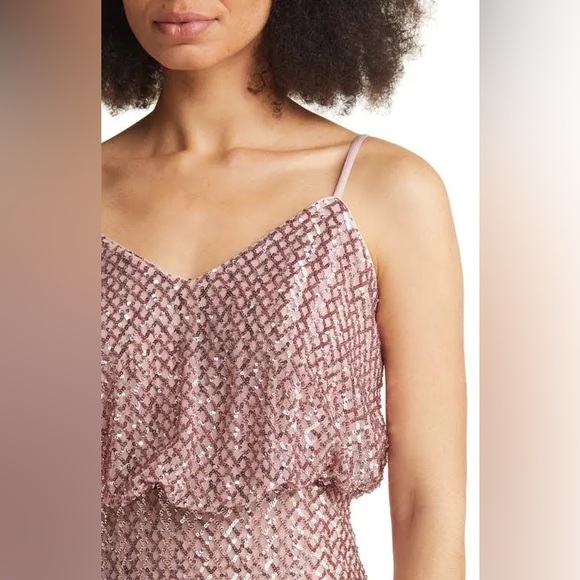 VINCE CAMUTO Sequined Blouson Sheath Dress Rose Pink Women’s Size 12 - Picture 3 of 15